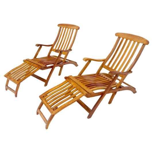 EstablishedLines Pair of Solid Teak Outdoor Folding Chaise Lounge Chairs MINT!