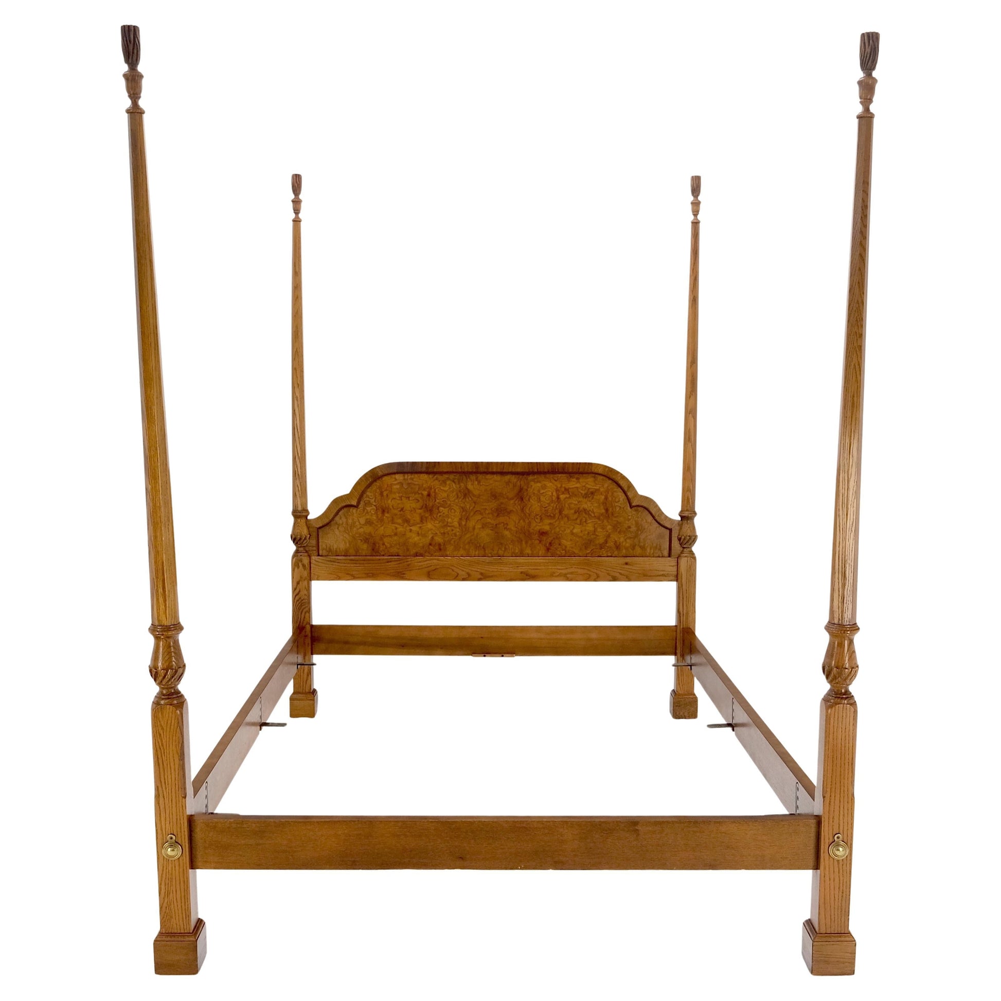 EstablishedLines Baker Queen Size Burl Wood Headboard Poster Bed w/ Finials MINT