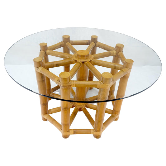 EstablishedLines Large 54" Diameter Glass Top Thick Bamboo Base Dining Table Decorative MINT