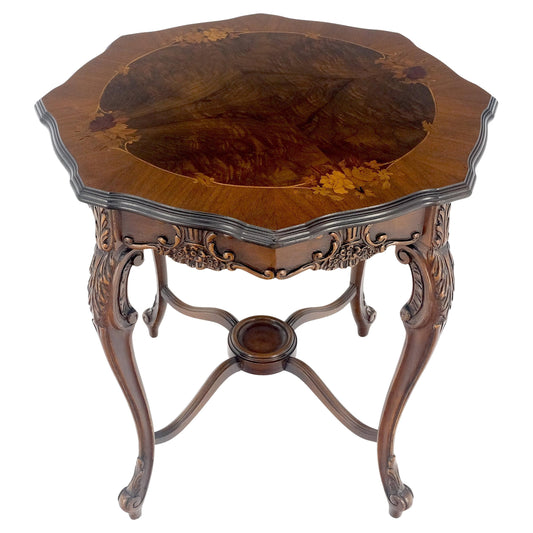 EstablishedLines Fine Carved Octagon Shape Inlayed Walnut Top Side End Lamp Table Stand MINT
