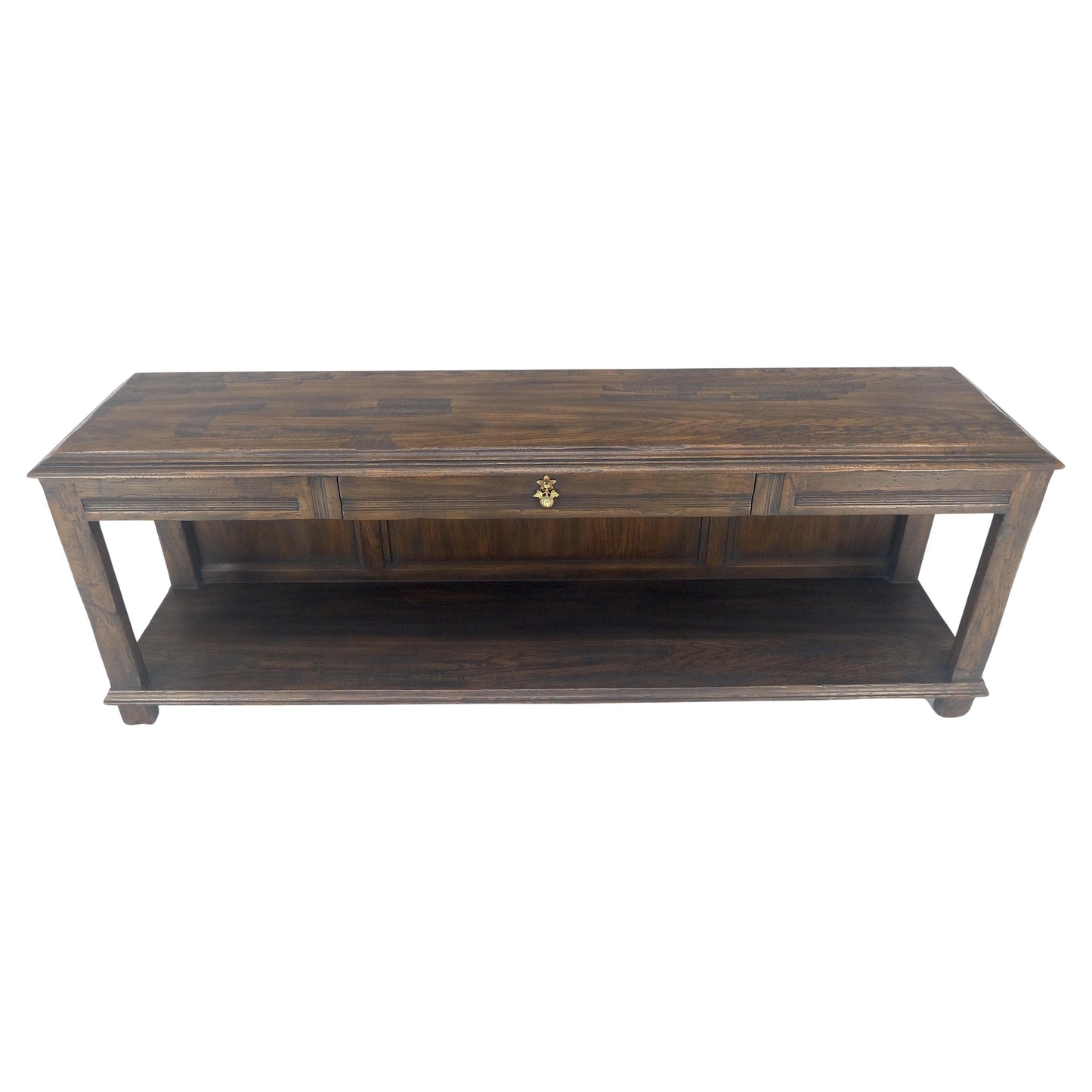 EstablishedLines Finished Back Solid Oak c1970s 78" Long One Drawer Console Sofa Table MINT
