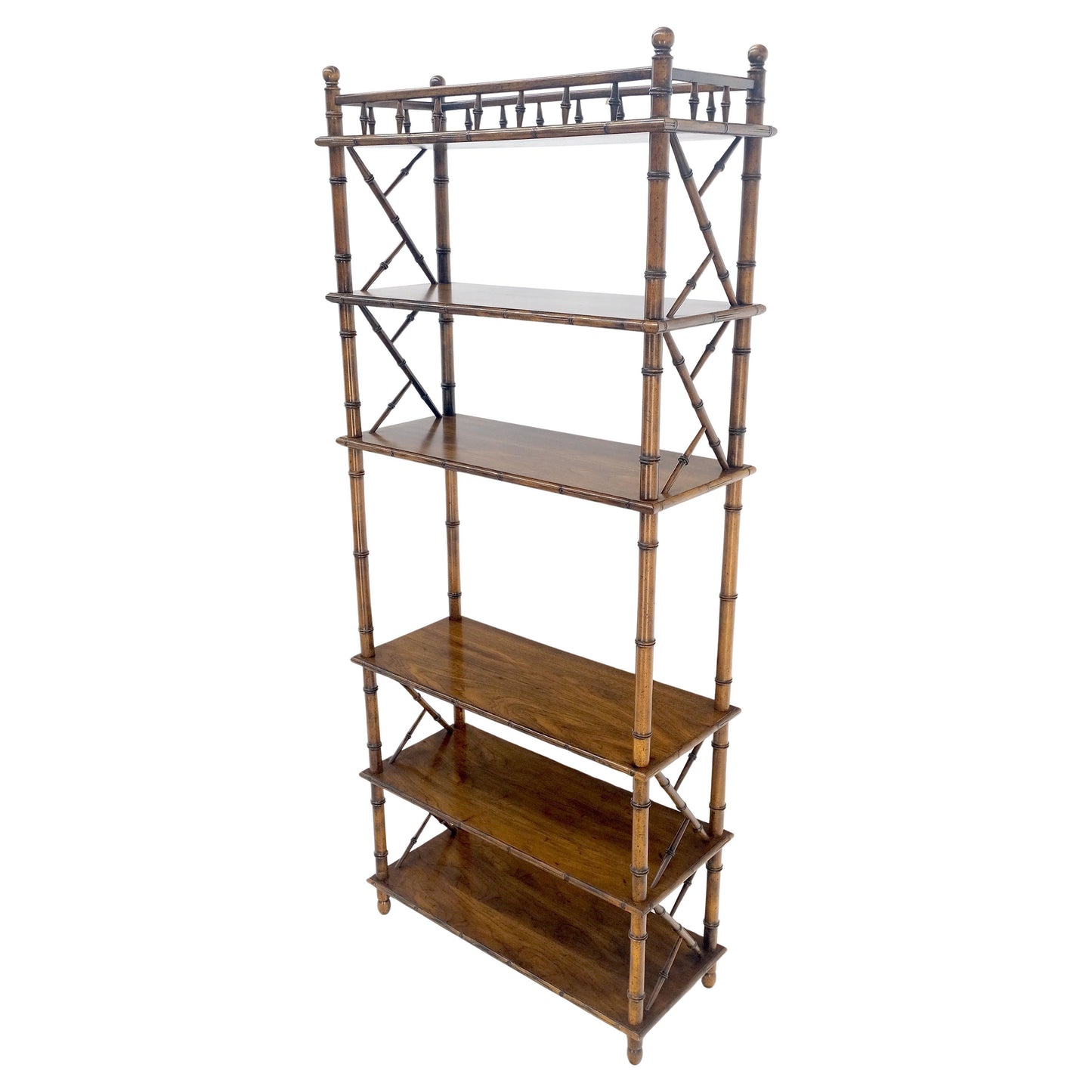 EstablishedLines Very Fine Faux Bamboo Mid Century Modern 6 Tier Oak Etagere Shelf Display MINT