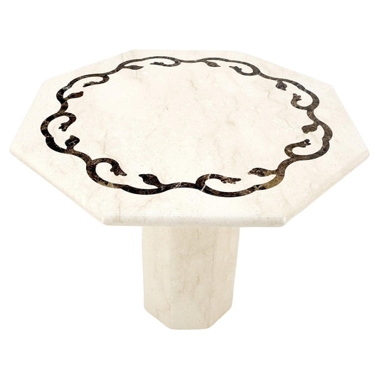 EstablishedLines Single Pedestal Solid Italian Marble Inlayed Top Dining Center Game Table MINT