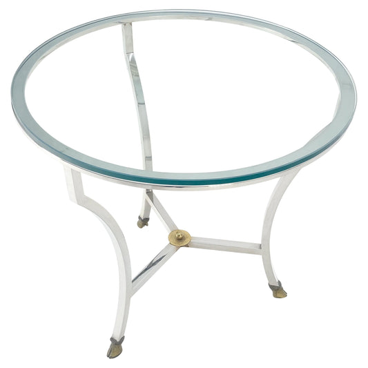 EstablishedLines Stainless Steel Italian 24" Round Glass Top Brass Hoof Feet End Side Lamp Table