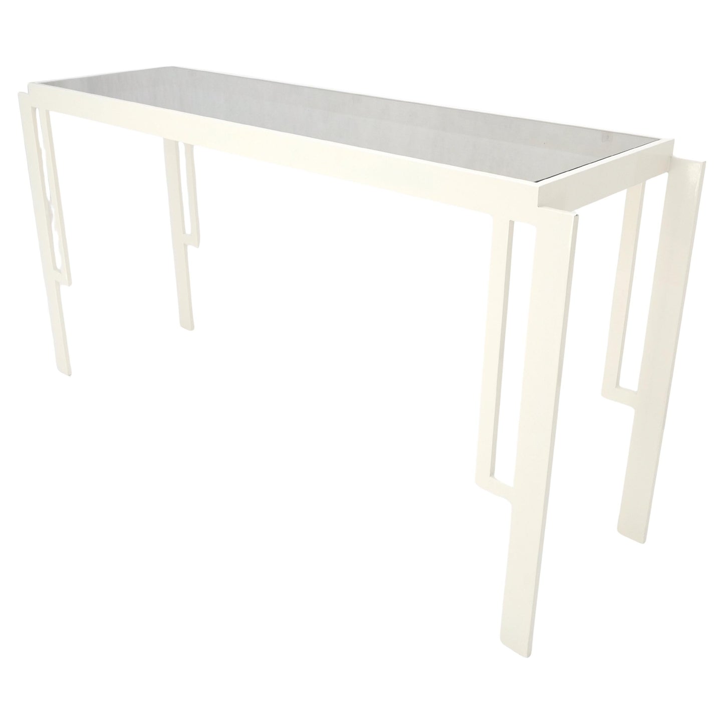 EstablishedLines White Enamel Base Frame Smoked Glass 54" Mid Century Console Sofa Table MINT