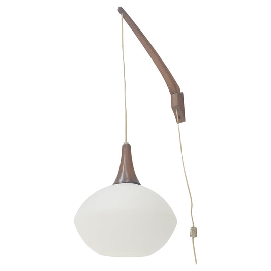 EstablishedLines Danish Mid Century Modern Fully Adjustable Teak Swing Scones Frost Glass Shade