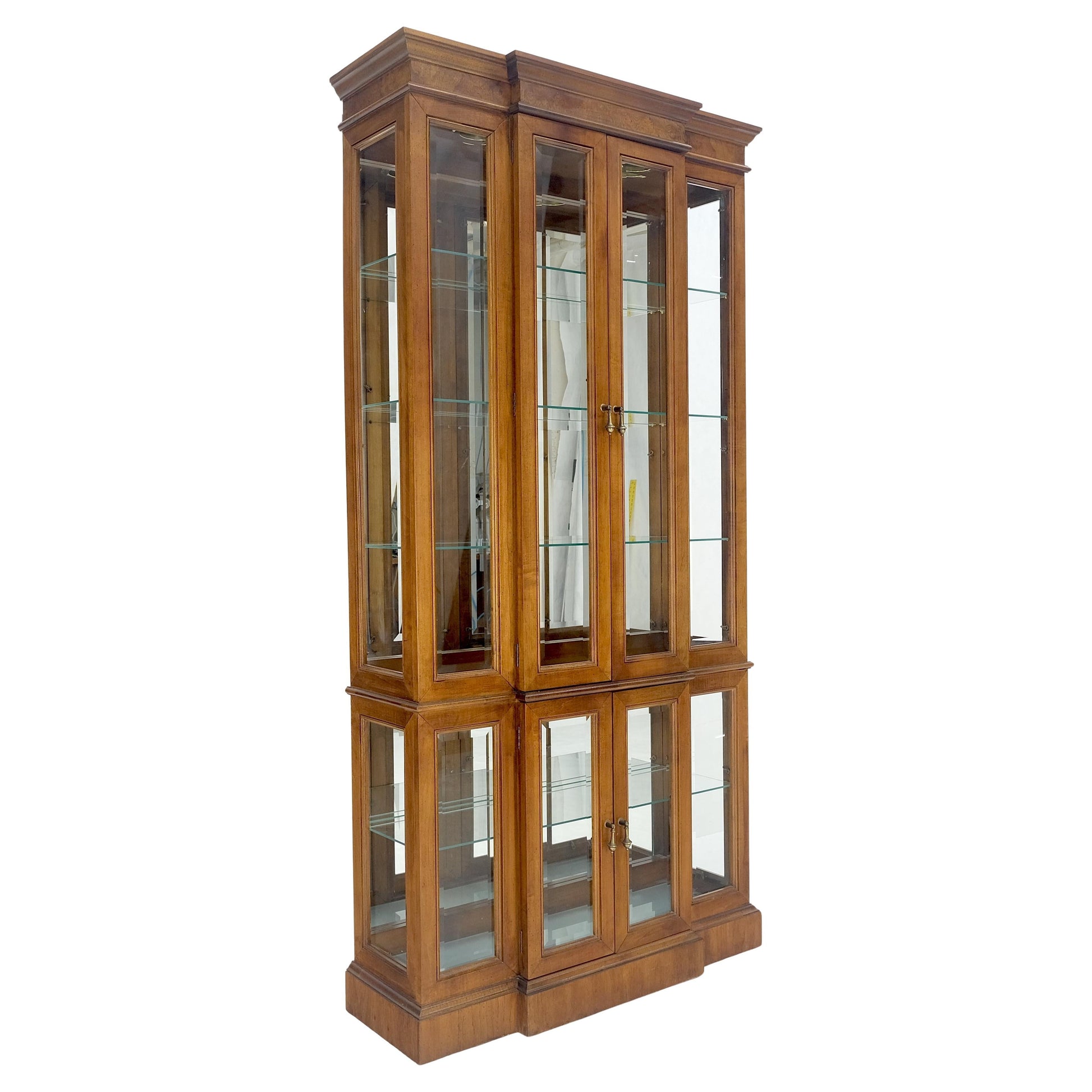 EstablishedLines Mid Century Burl Wood Glass 38" Wide 76" Tall Curio Display Cabinet Vitrine MINT