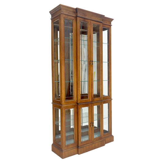 EstablishedLines Mid Century Burl Wood Glass 38" Wide 76" Tall Curio Display Cabinet Vitrine MINT