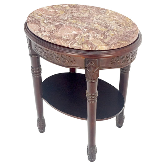 EstablishedLines Fine Carved Solid Mahogany Marble Oval Marble Top Stand Pedestal Lamp Table MINT