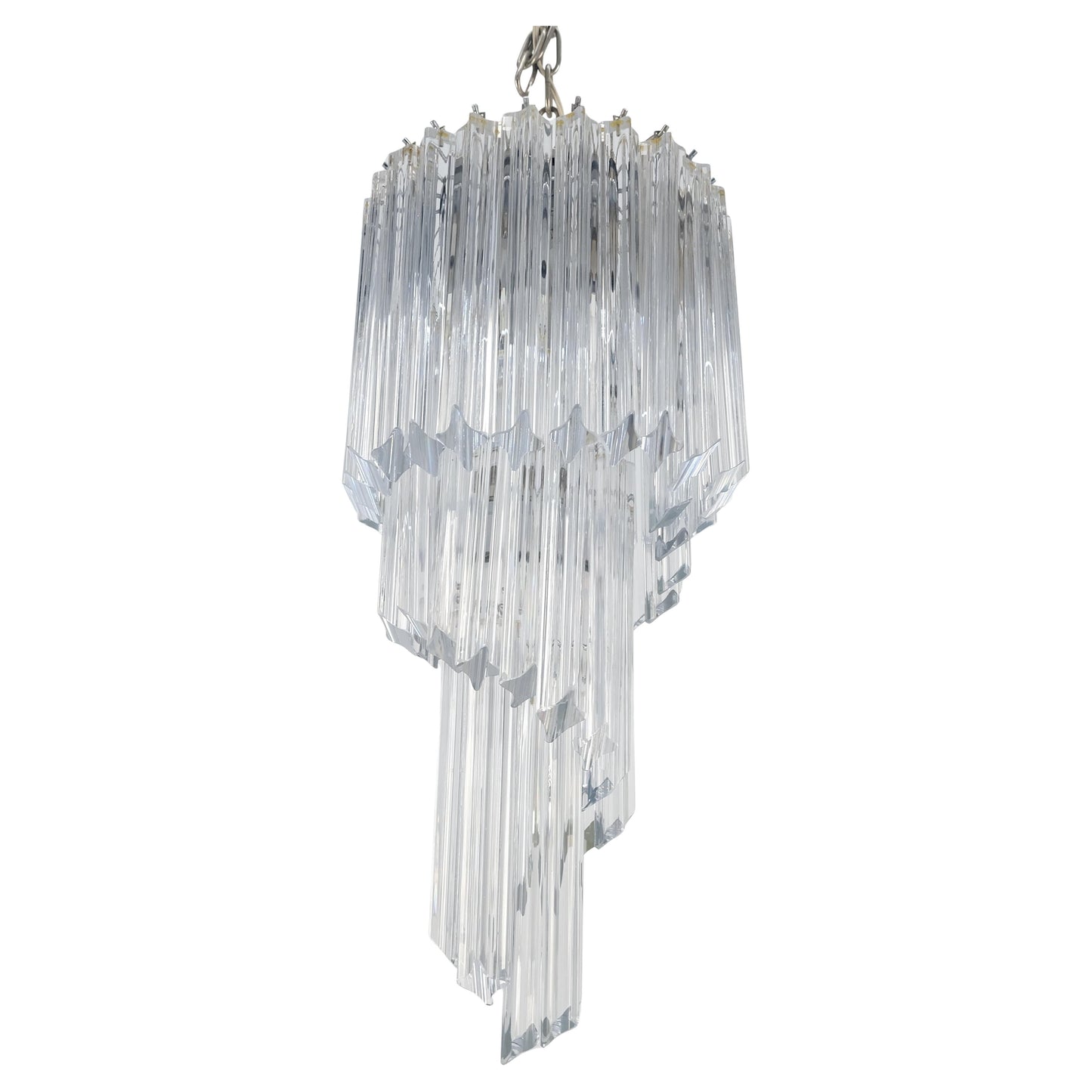 EstablishedLines Venini Spiral Tier Swirling Chandelier with Murano Glass Triedri Prisms