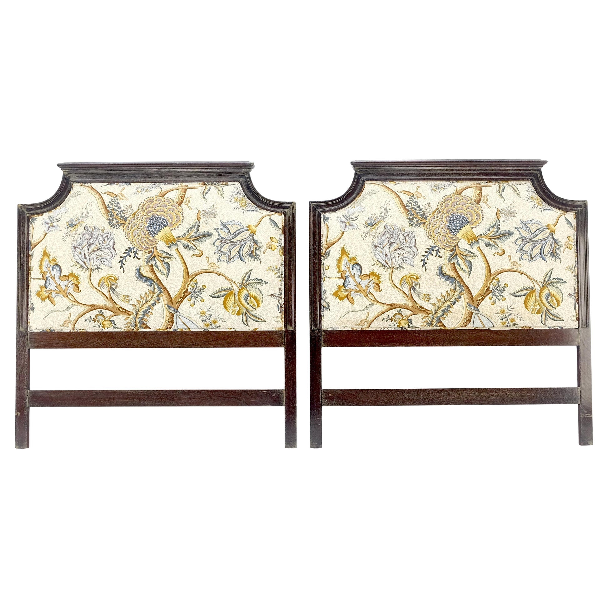 EstablishedLines Pair of Very Fine Cerused Mahogany New Upholstery Twin Size Headboards Beds MINT