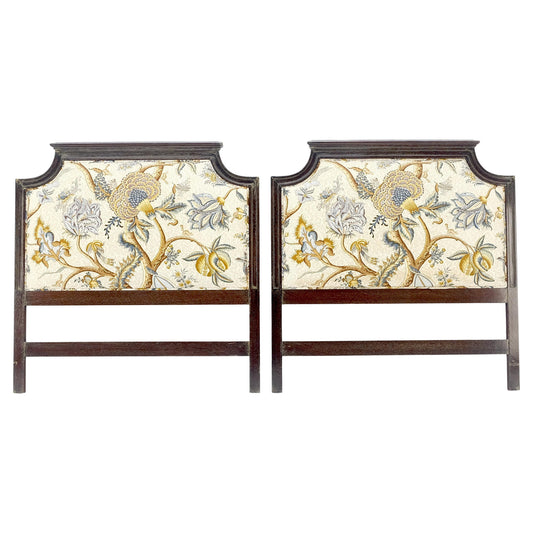 EstablishedLines Pair of Very Fine Cerused Mahogany New Upholstery Twin Size Headboards Beds MINT