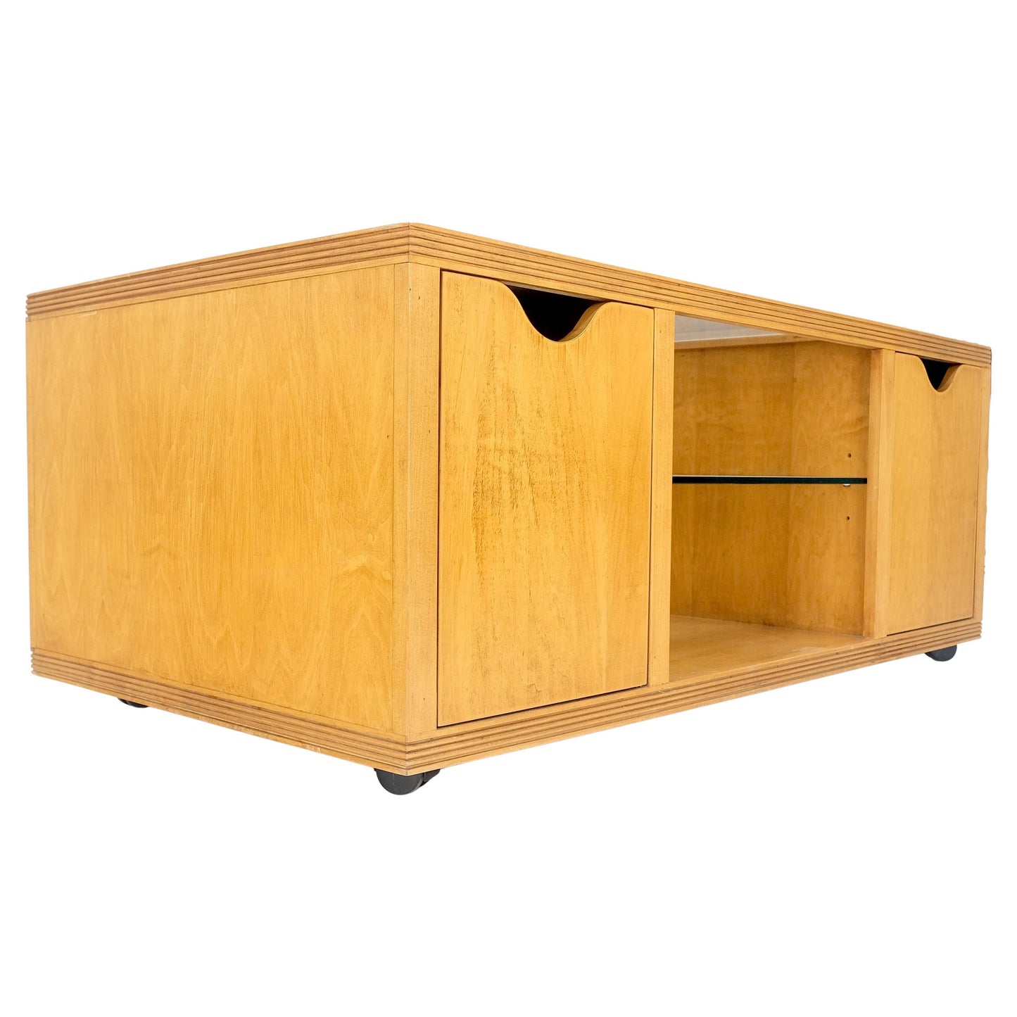 EstablishedLines Large Box Shape Glass Top Birch Plywood Deep Drawers Storage Coffee Table MCM