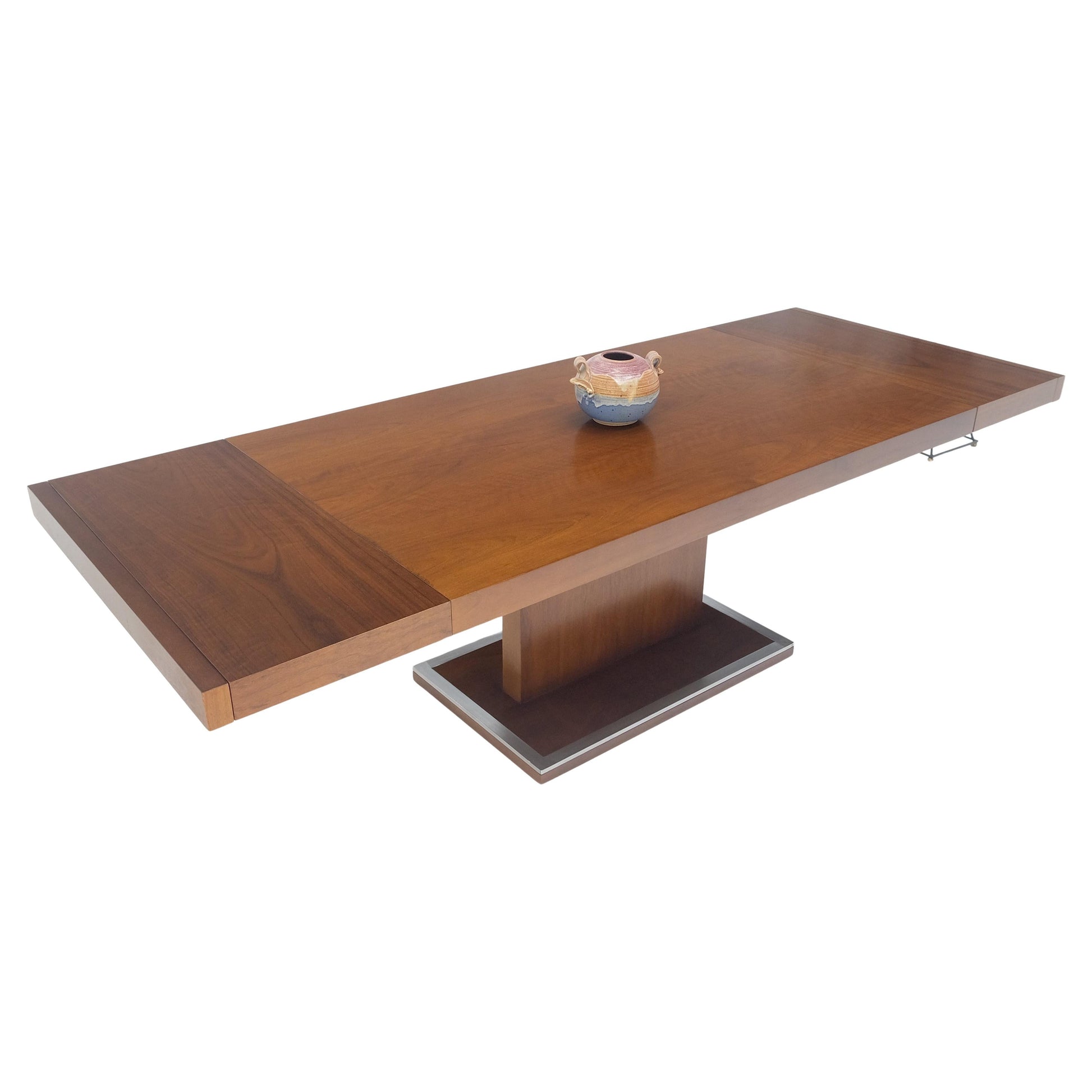 EstablishedLines Single Pedestal Base Milo Baughman Walnut Dining Table w/ 2x16" Leaves MINT