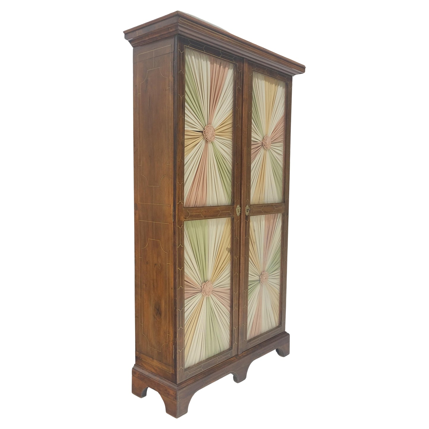 EstablishedLines Very Fine 1900s Antique Russian Brass Inlay Two Glass Doors Storage Cabinet