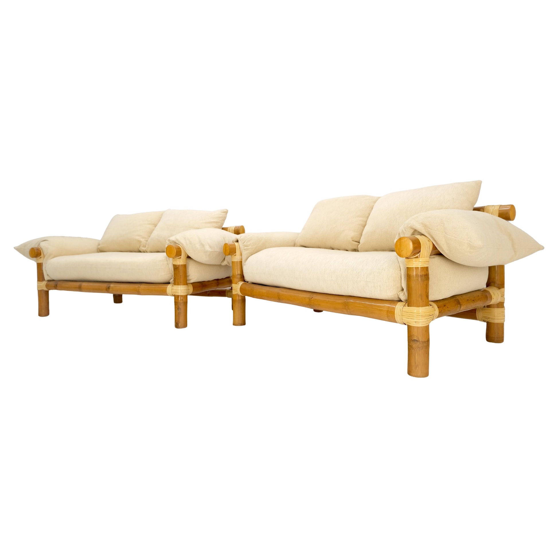 EstablishedLines Pair of c1970s Vintage Massive Thick Bamboo Bases Loveseats MINT