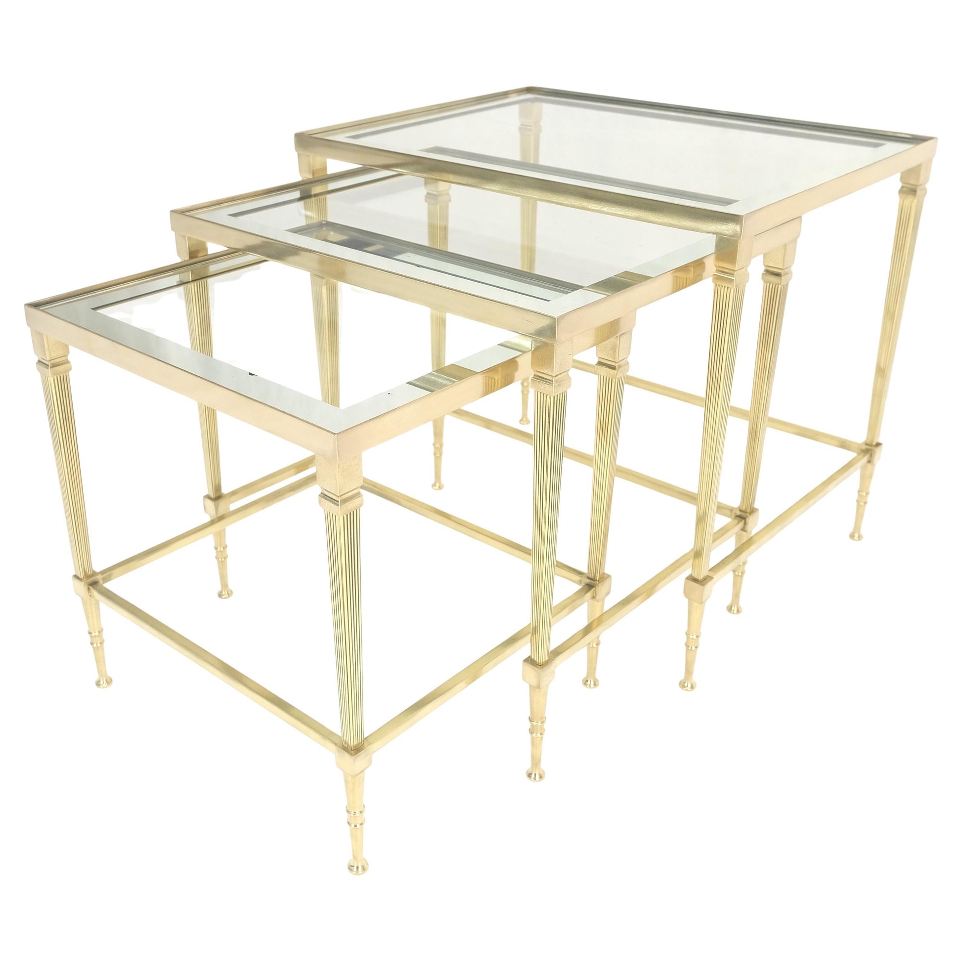 EstablishedLines Fine Polished Brass Glass Mirrored Frames Tops Nesting Side Tables Stands Redone