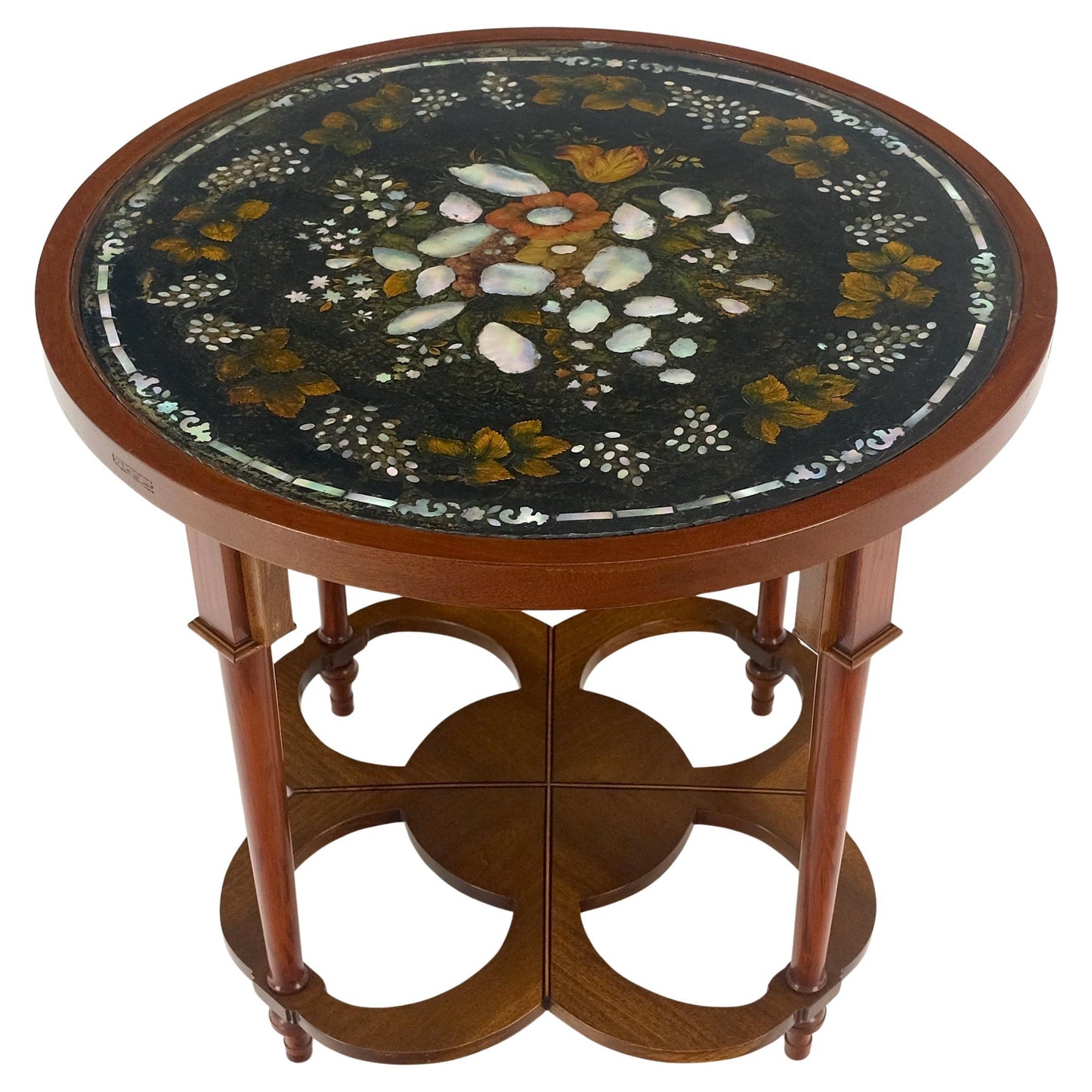 EstablishedLines Very Fine Mother of Pearl Decorated 24" Round Side Lamp Table Stand