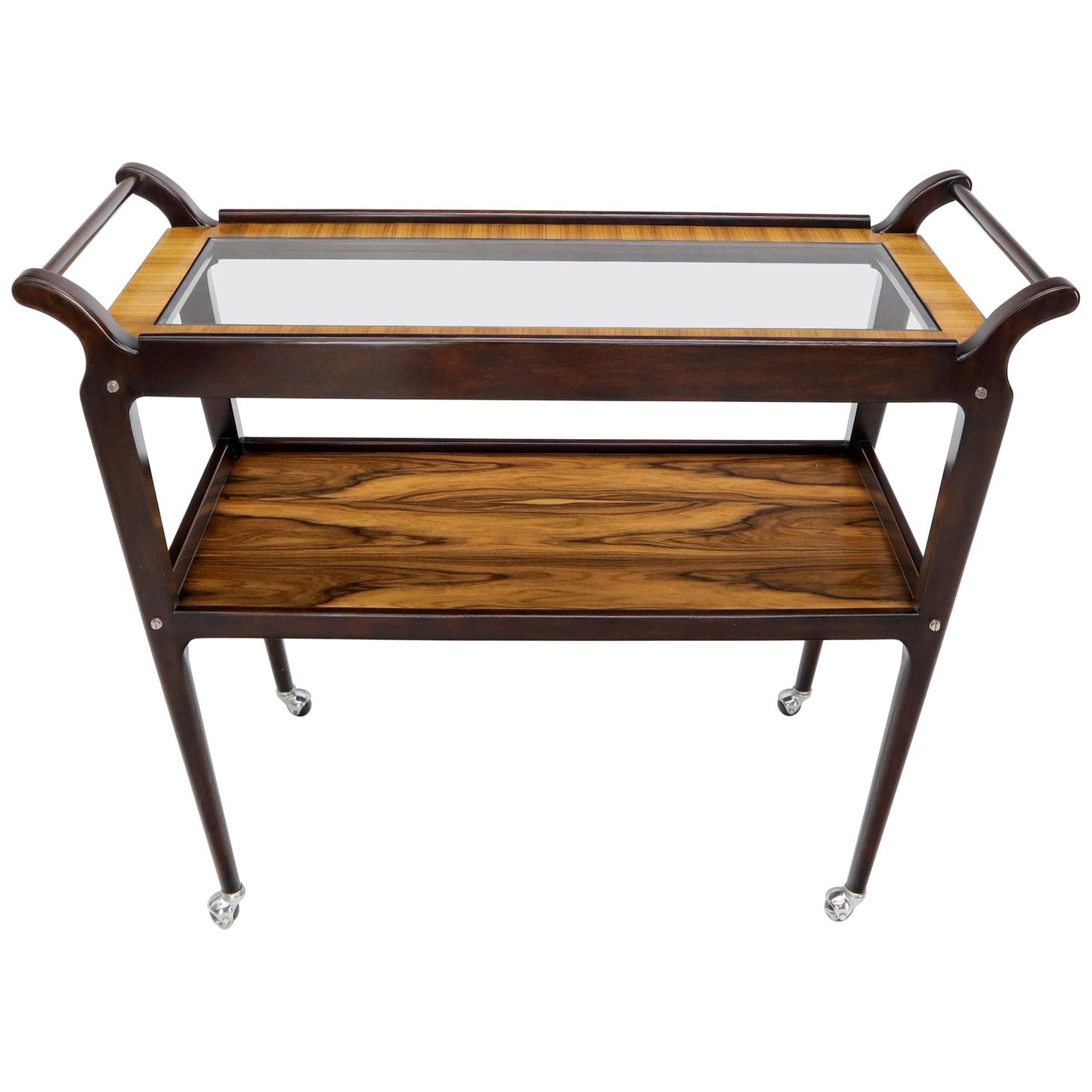 Rosewood & Glass Two Tier Serving Cart on Wheels