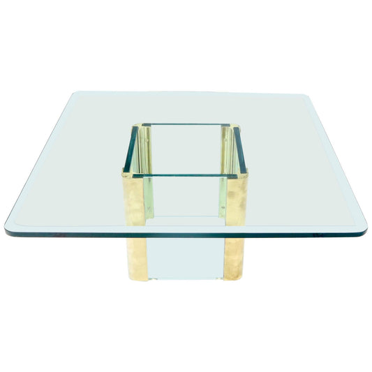 Mid-Century Modern Square Glass and Brass Coffee Table