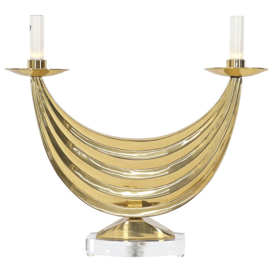 Brass Swag Shape Base Lucite Mount Table Hall Lamp