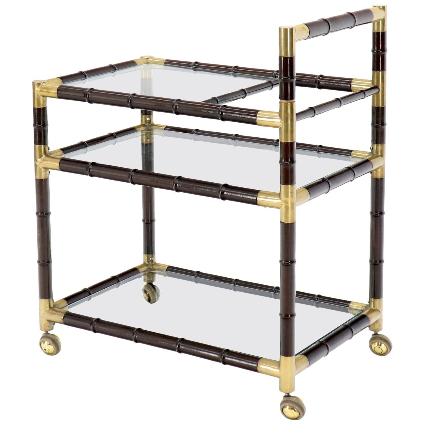 Italian Faux Bamboo Three-Tier Glass Shelves Rolling Serving Cart Bar