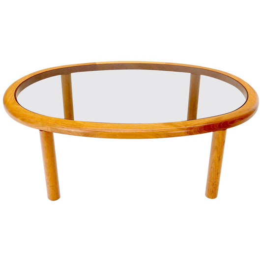 Danish Mid-Century Modern Oval Coffee Table with Smoked Glass Top