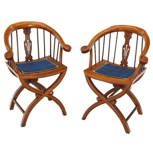 Pair of Teak Horseshoe Barrel Back Lounge Chairs