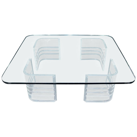 Large Wide Rectangle Rounded Corners Thick Glass Coffee Table