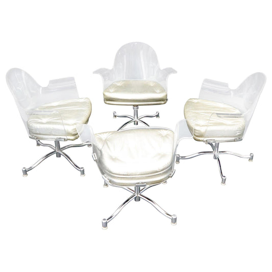 Set of 4 Bent Lucite Dining Chairs on Chrome Bases