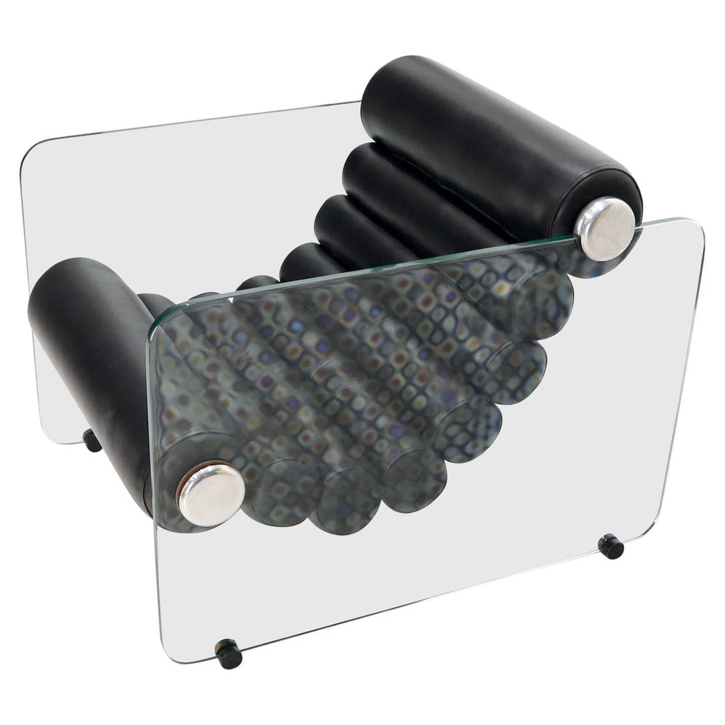 Fabio Lenci Hyaline Chair Lounge Glass Black Leather, 1974