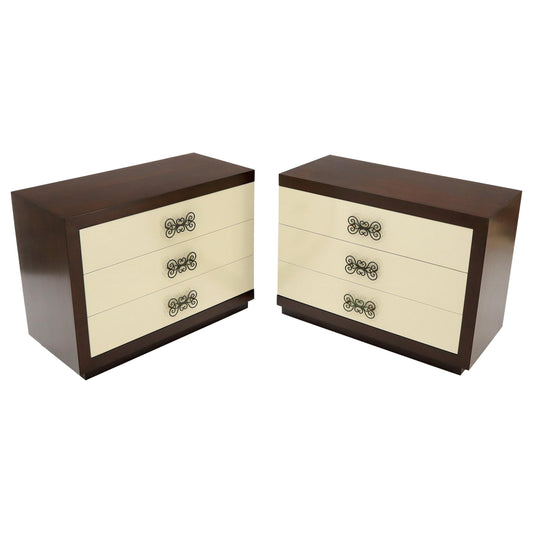 Pair of Two-Tone Mid-Century Modern Art Deco Bachelor Chests Dressers