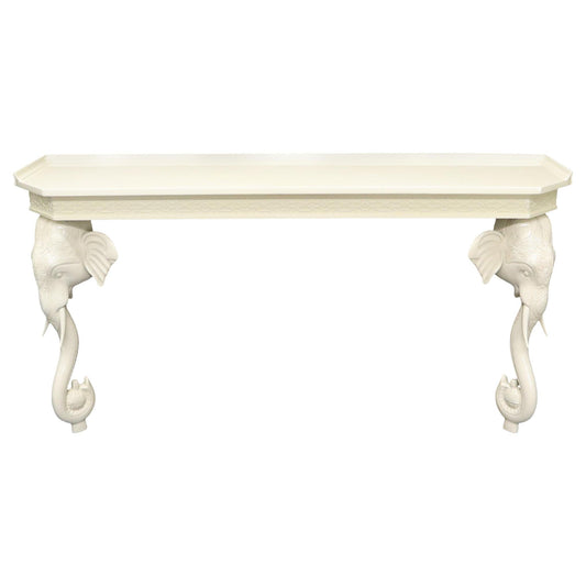 White Lacquer Carved Elephant Bases Console Wall Table