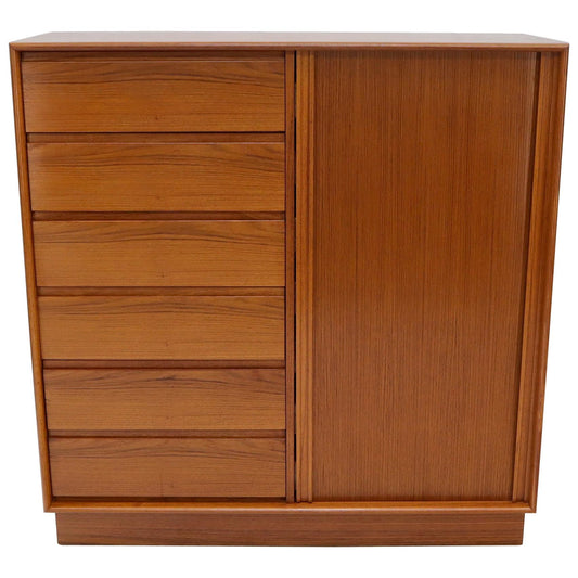 Tambour Door Side by Side 13 Drawers Large Teak Gentleman Chest Dresser Cabinet