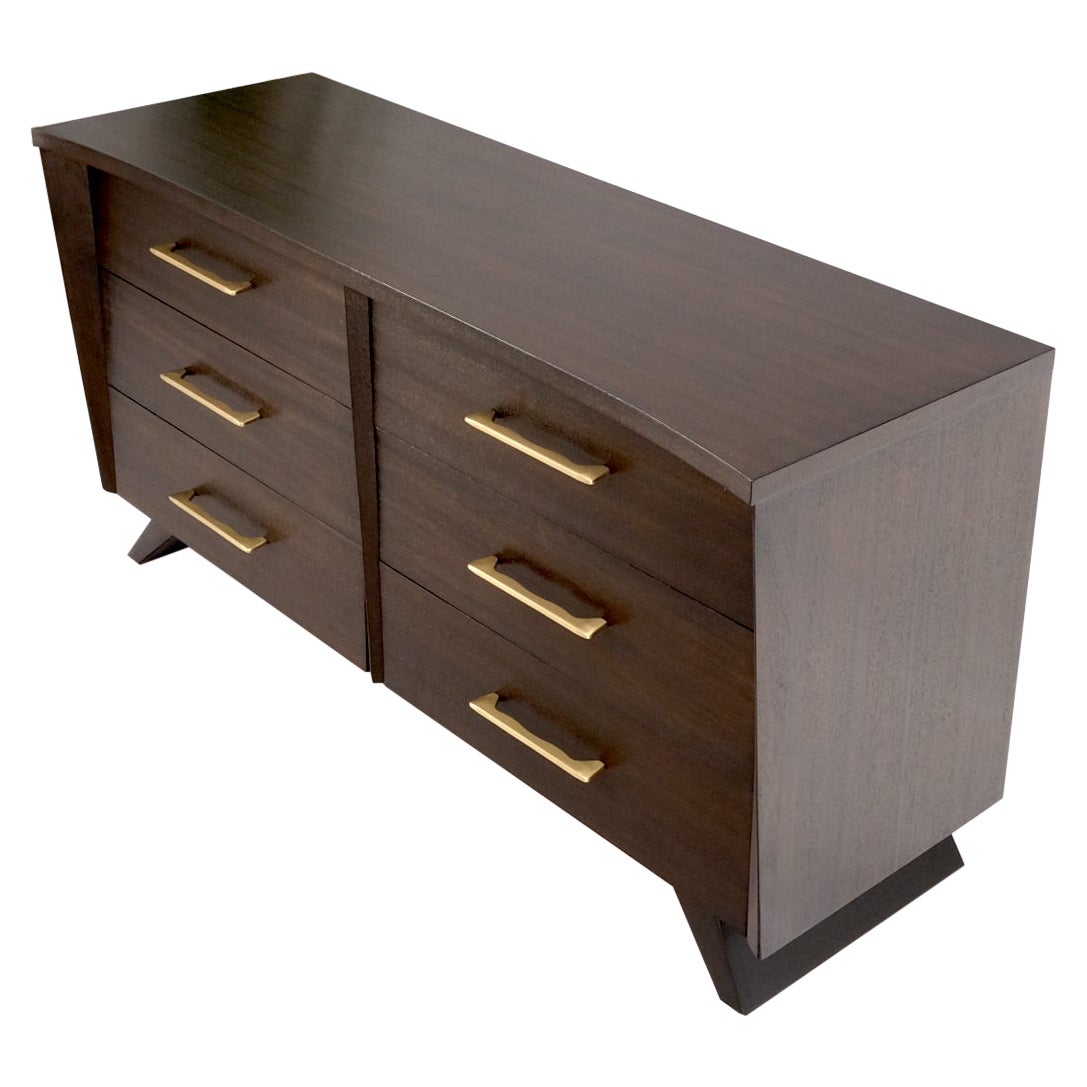 Concave Front Sculptural Profile Large Pulls 6 Drawers Restored Espresso Dresser