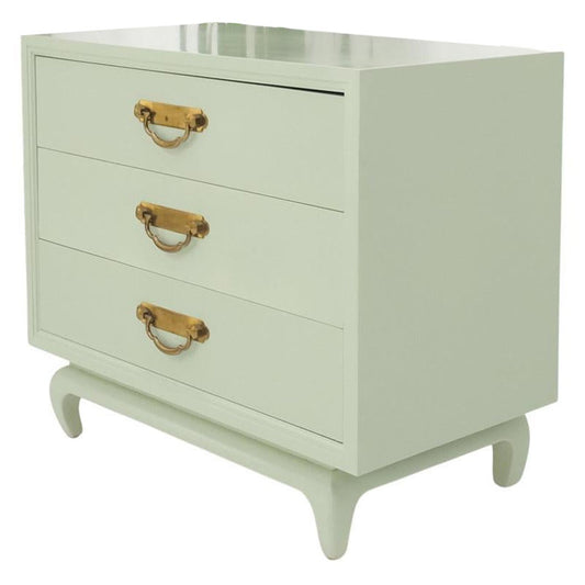 Light Olive Lacquer Oriental Base Legs 3 Drawer Accent Dresser Bachelor Chest