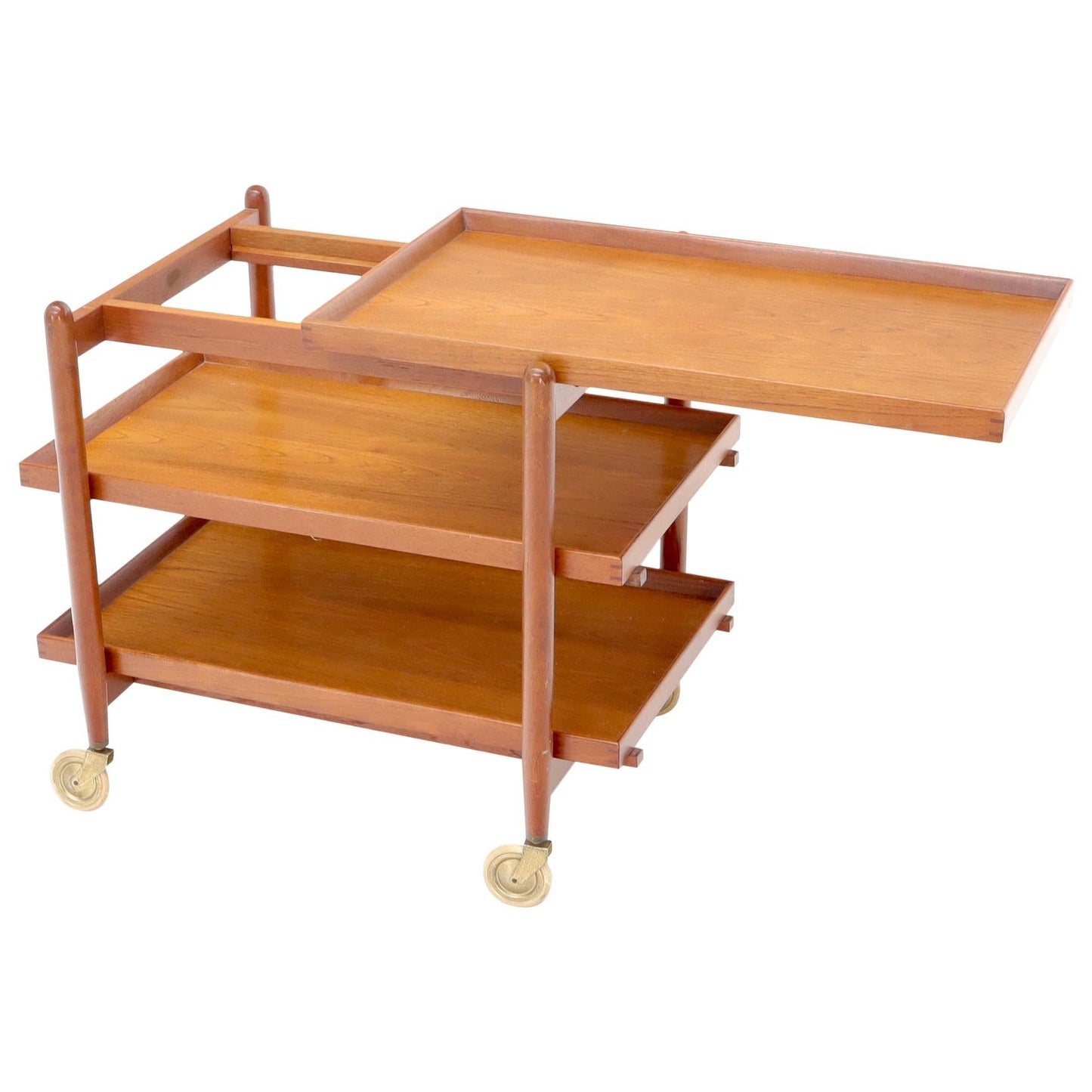 Danish Mid-Century Modern Three Tiered Rolling Serving Cart