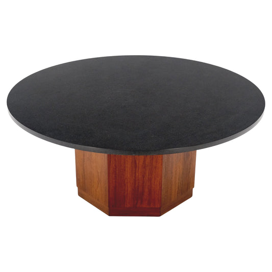 Octagonal Oil Walnut Base Round Slate Top Mid-Century Modern Coffee Table MINT!