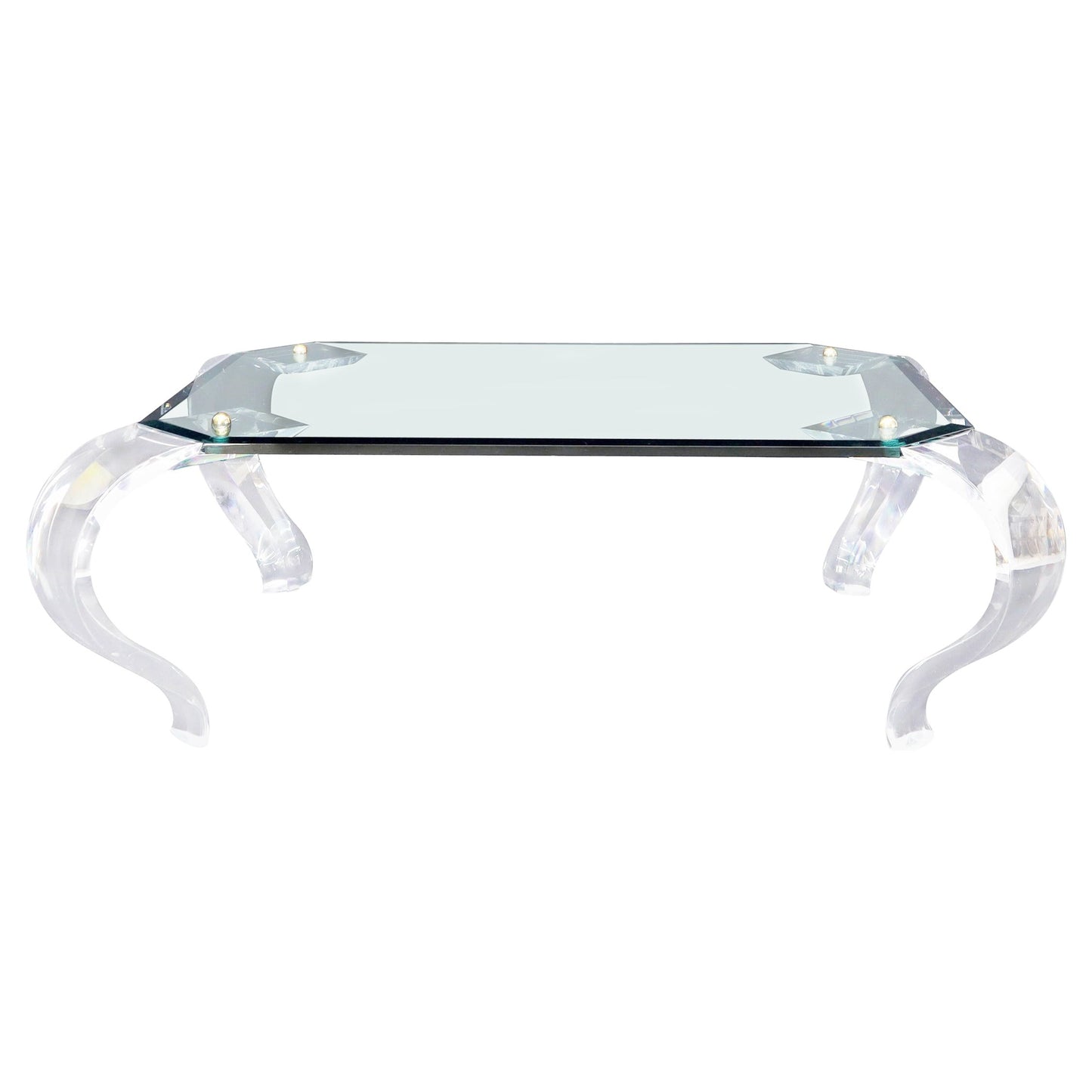Glass Top Bent Lucite Legs Rectangular Coffee Table