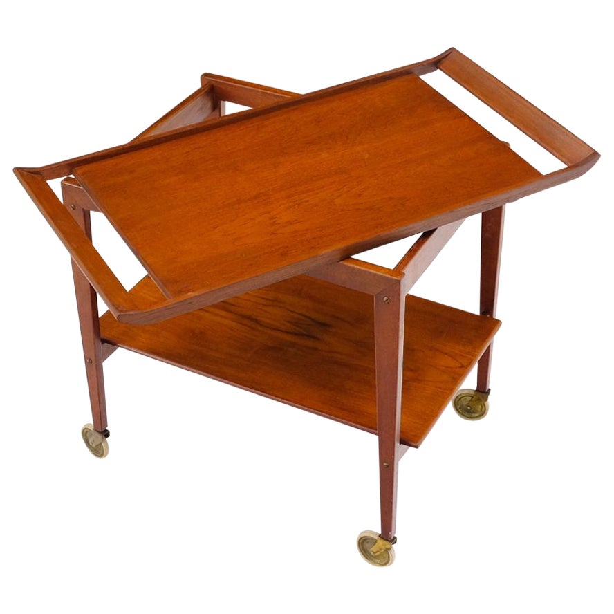 Danish Mid-Century Modern Teak Cart w/ Removable Tray on Wheels