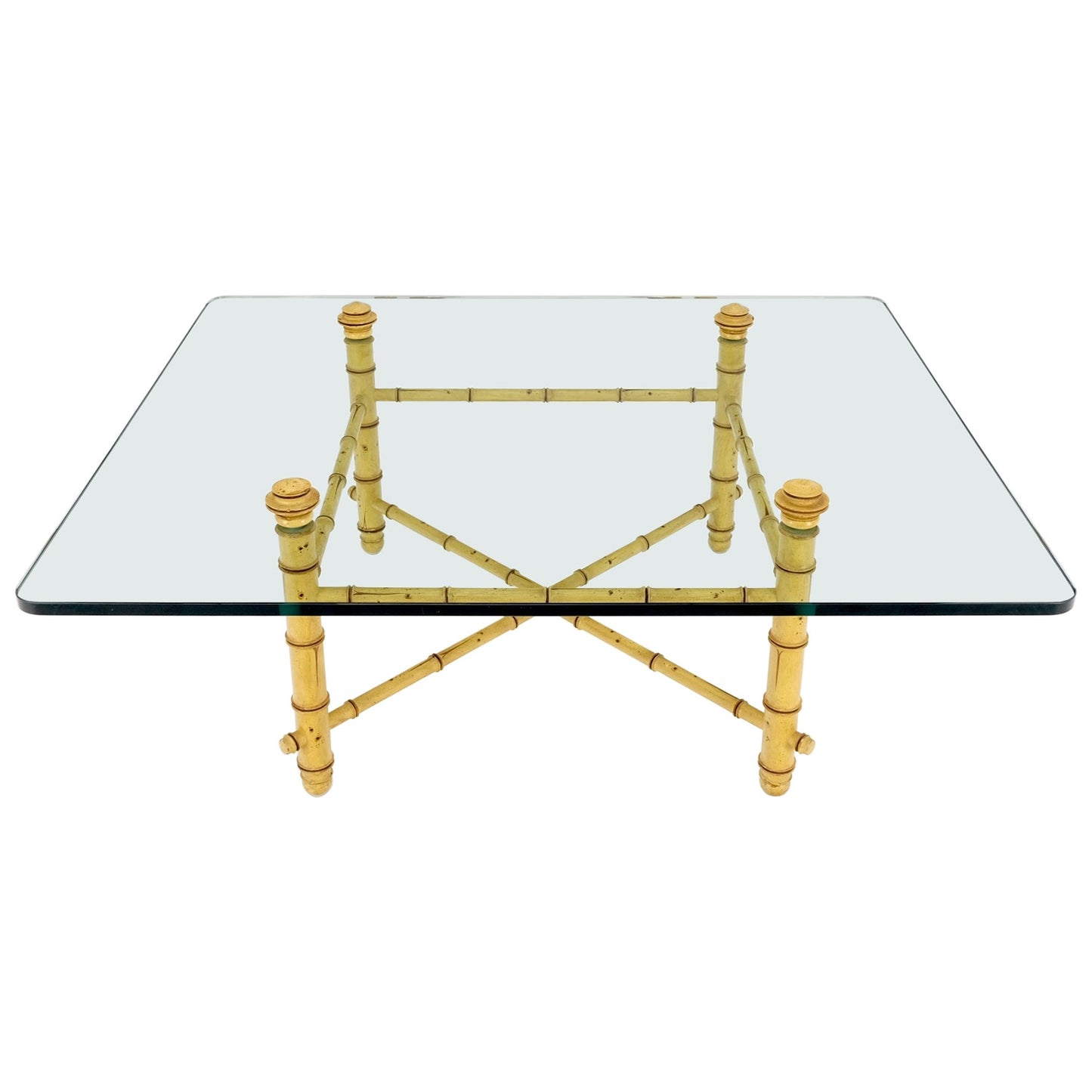 Faux Bamboo Glass Wide Rectangle Coffee Table Hollywood Regency Mid Century