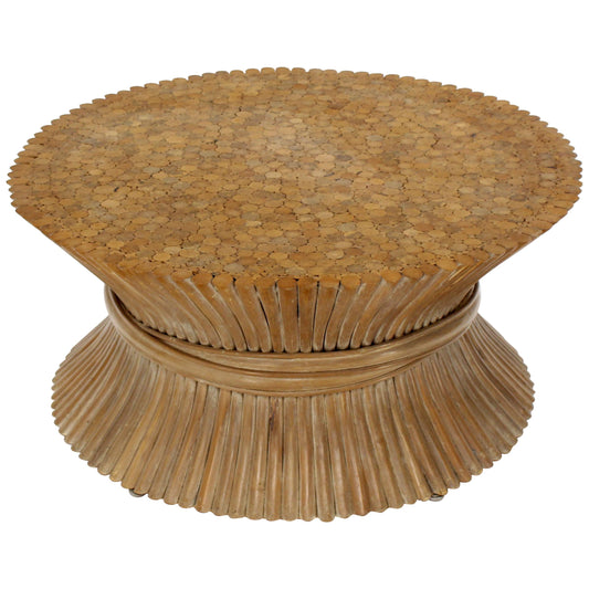 Round Wheat Bamboo Sheaf Base Coffee Table Mid-Century Modern McGuire