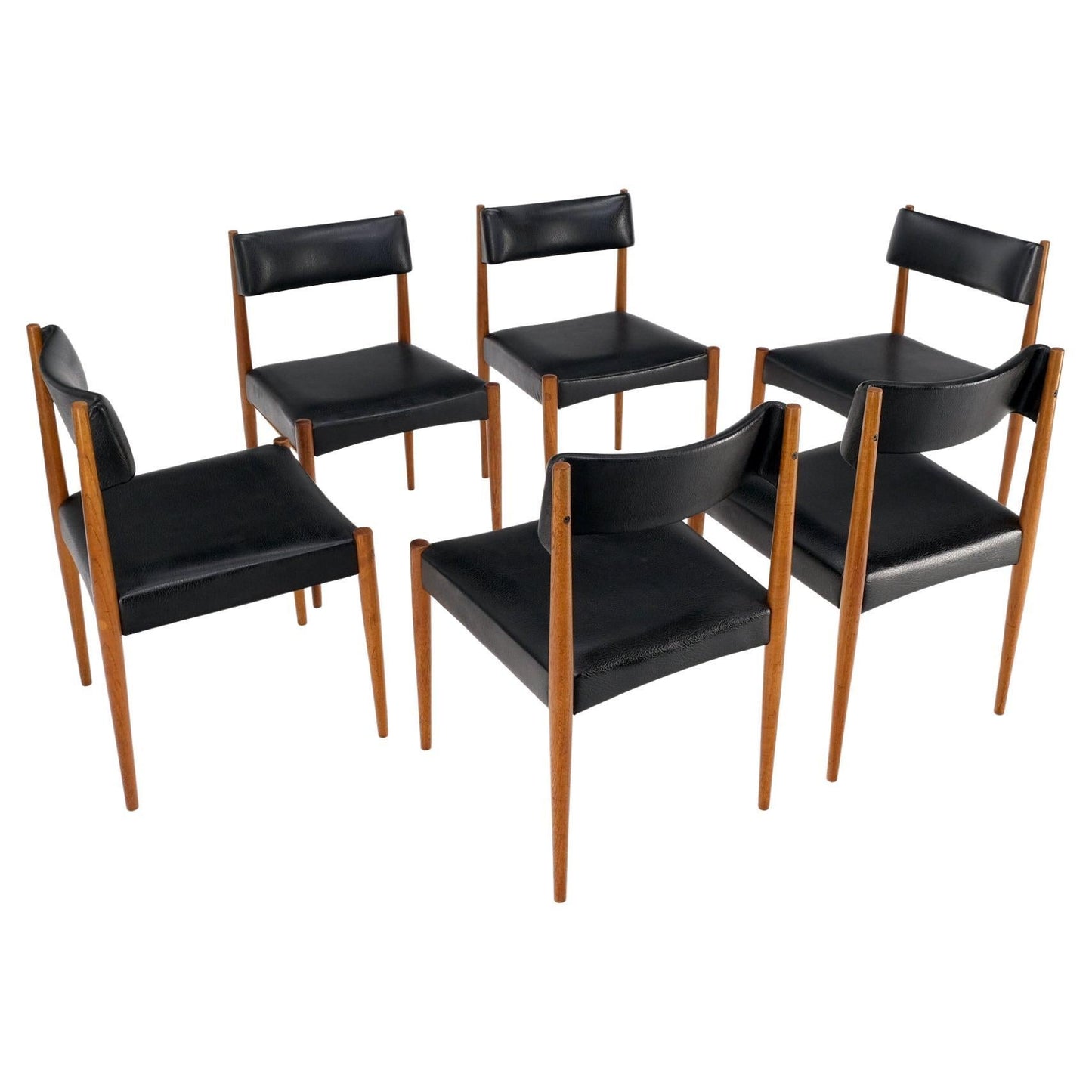 Set of 6 Danish Teak Mid Century Modern Dining Chairs in Black Upholstery