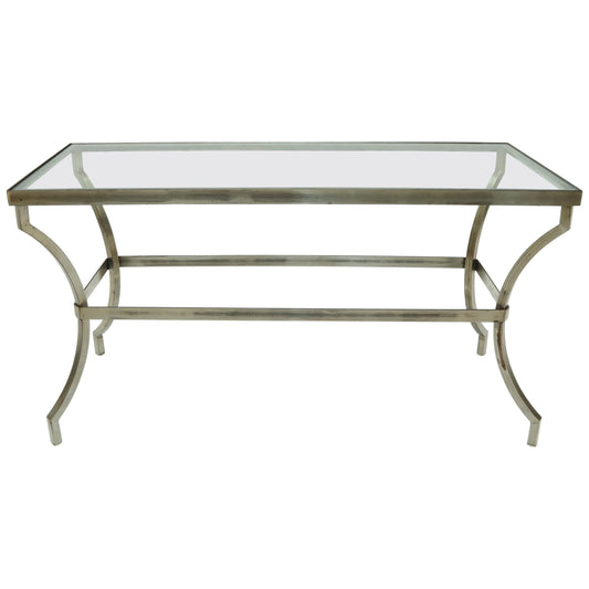 Heavy Iron Base Glass Top Console Table