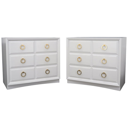 Pair of White Lacquer Gibbings for Widdicomb Dressers Bachelor Chests Brass Pull