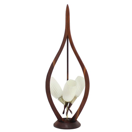 Danish Modern Walnut Brass and Glass Table Lamp
