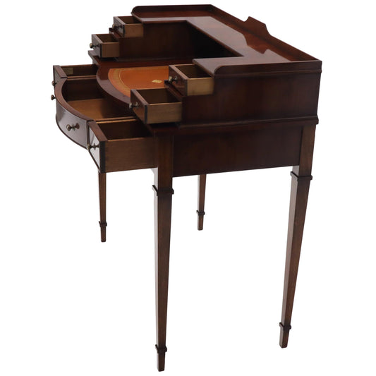 Petit English Multi Drawer Compartment Mahogany Leather Top Desk