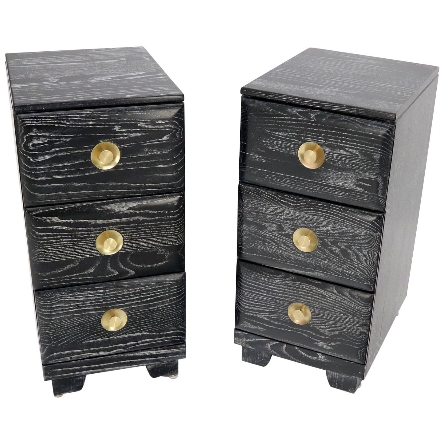 Pair of Three-Drawer Ceruised Oak Nightstands End Tables