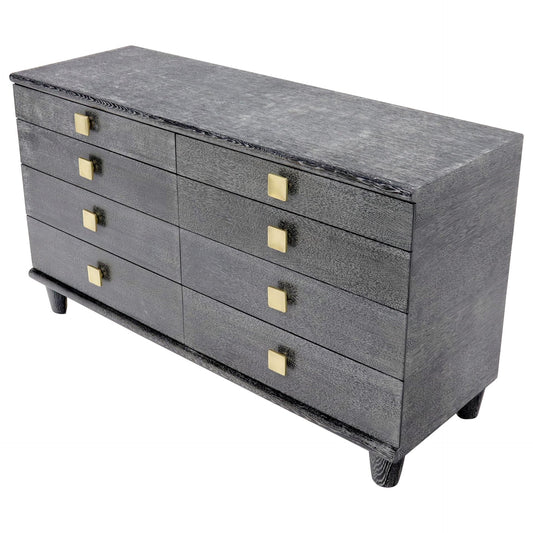 Cerused Oak Black and White Eight Drawers Dresser with Brass Pulls
