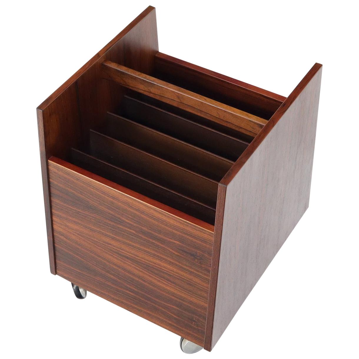 Danish Mid-Century Modern Rosewood Magazine Rack on Wheels